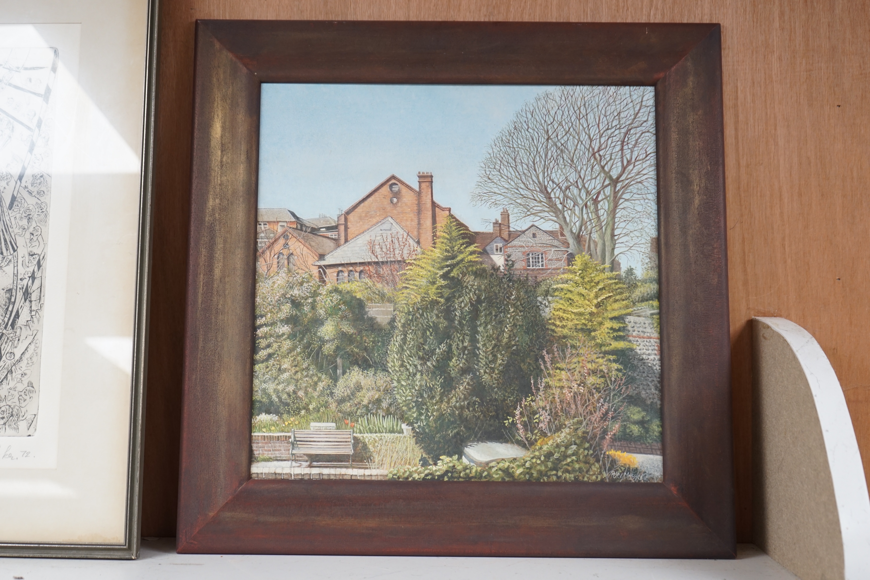 Peter Messer (b.1954), egg tempera on gesso ground, View in Lewes, signed, dated 2010 verso, 35 x 35cm. Condition - good